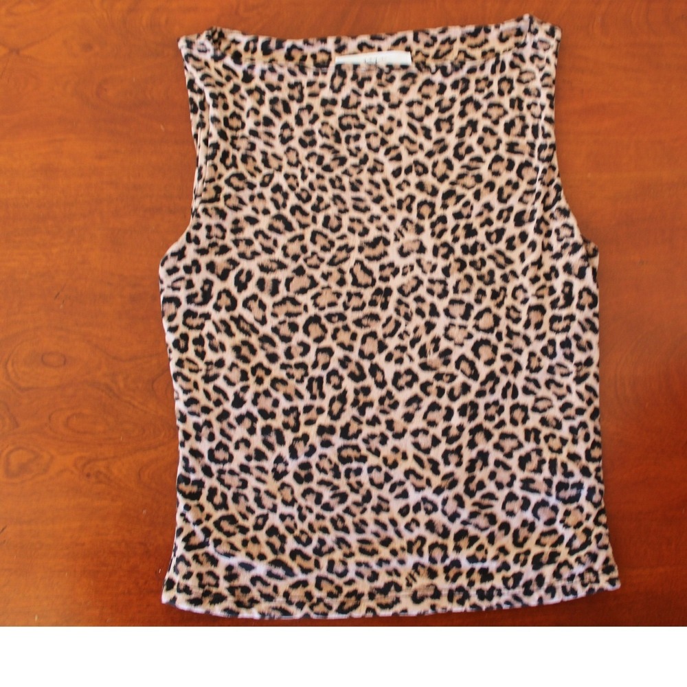 Gaze Womens Leopard Print Sleeveless Boat Neck Top T57701 Brown Tan Small NWT